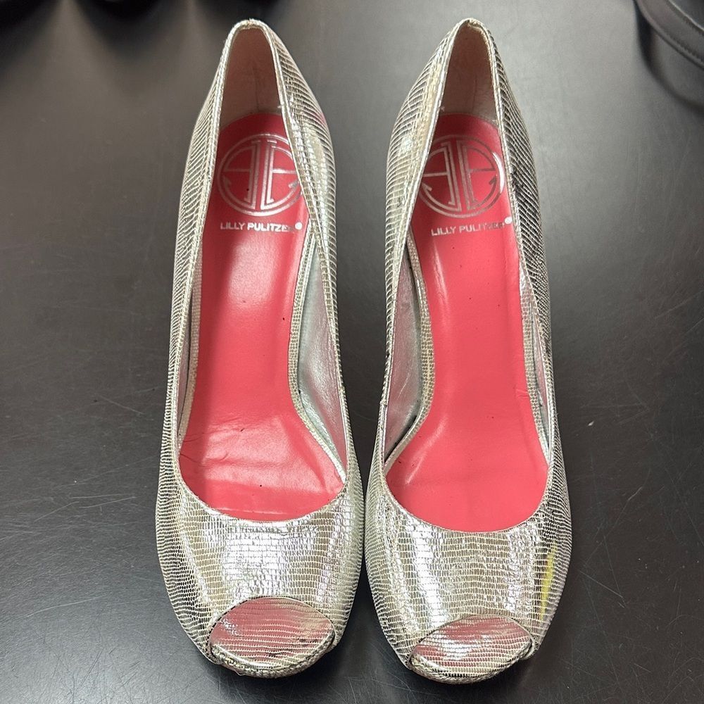 Lilly Pulitzer Shimmering Silver Peep-Toe Heels